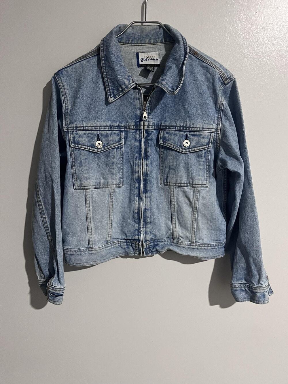 Express Bleus Jacket Womens M Blue Denim Full Zip Collared Pockets Logo
